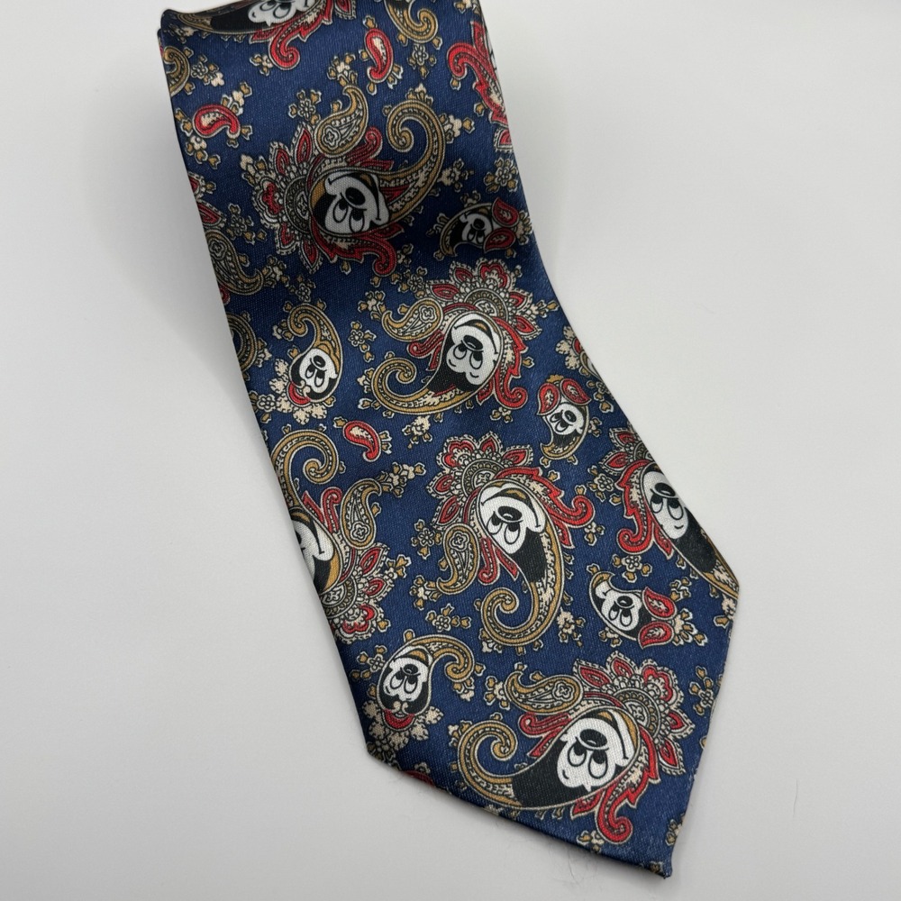 Sharon Mens Mickey Mouse Paisley Necktie Navy Blue Red‎ Disney 100% Silk Tie